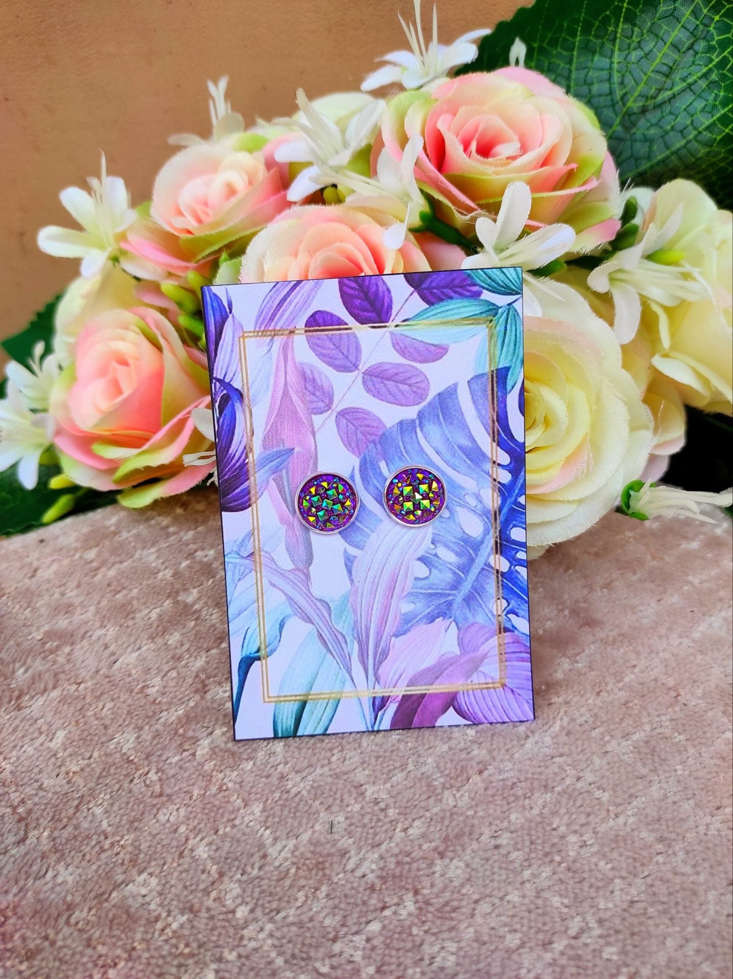 Lila kristályos nikkelmentes fülbevaló